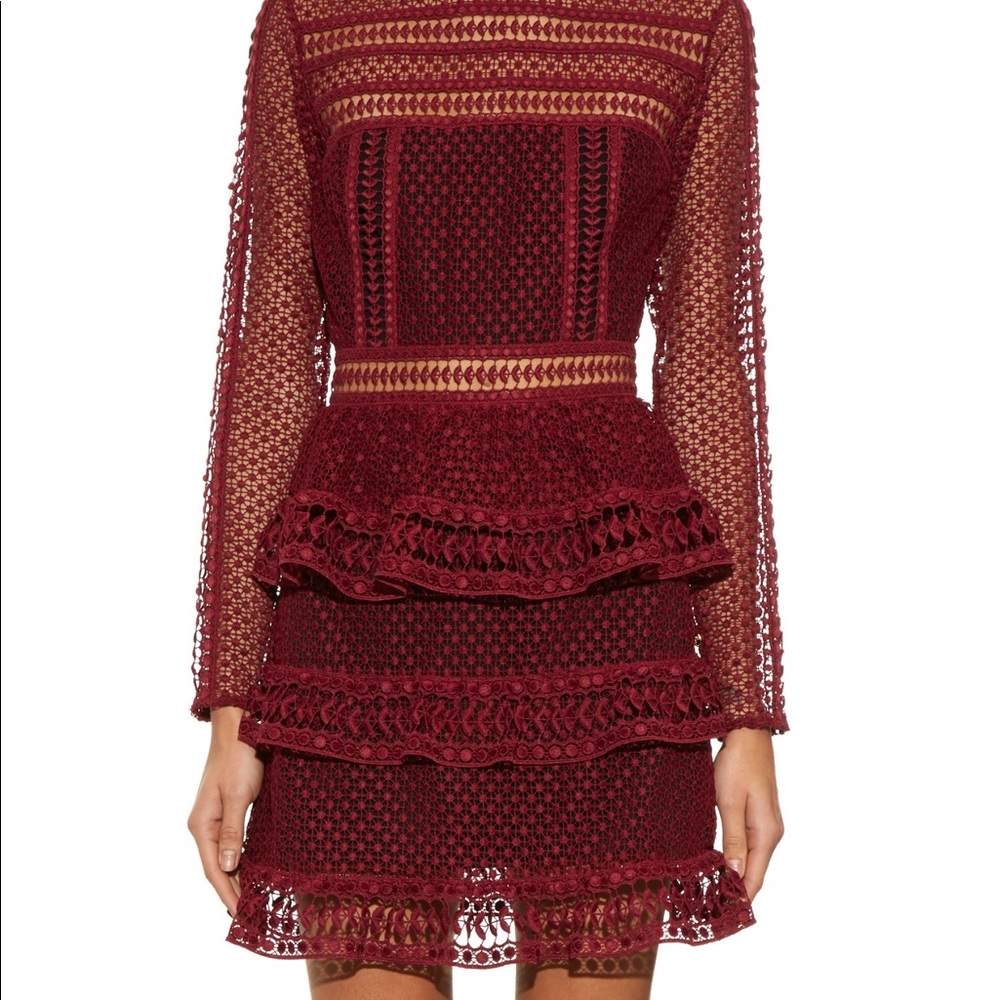 SELF PORTRAIT Burgundy Lace Dress UK 8 / US 4